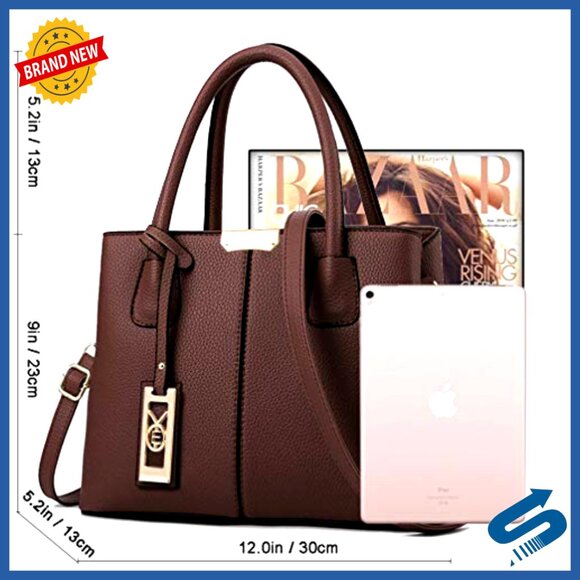 PU Leather Tote Bag with Detachable Strap and Multiple Pockets - Picture 7 of 7